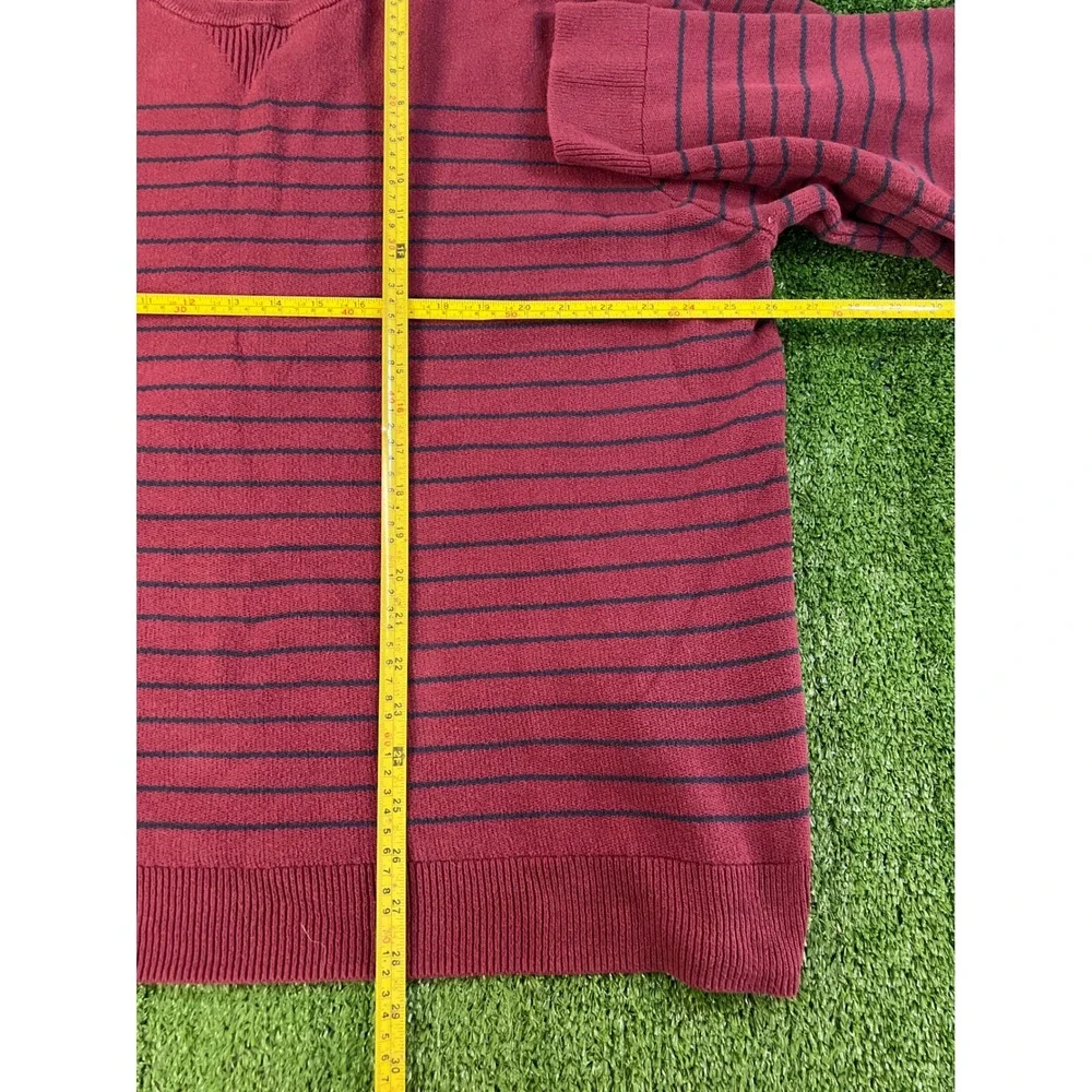 Goodthreads Mens 3XL Burgundy Navy Blue Striped Crewneck 100% Cotton Sweater